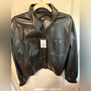 Paige Black Faux Leather Shirt Jacket